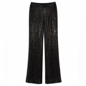 Hugo Buscati Collection Black Silk Sequin Straight-Leg Evening Pants | NWT